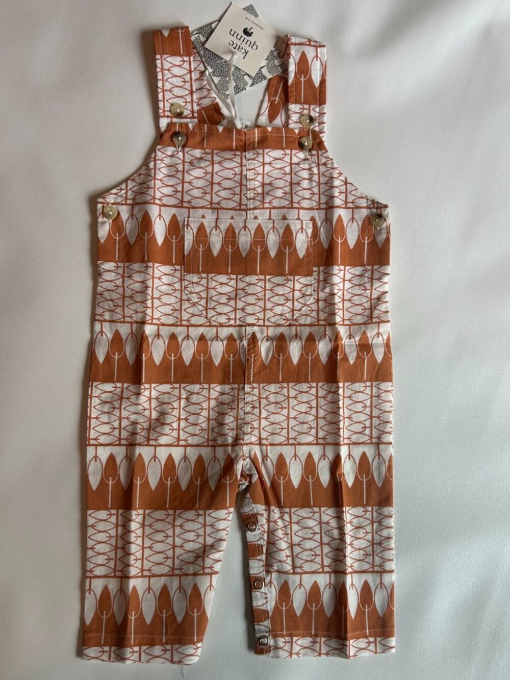 NWT Kate Quinn Caramel Leaf Overalls 3–6M Organic Cotton